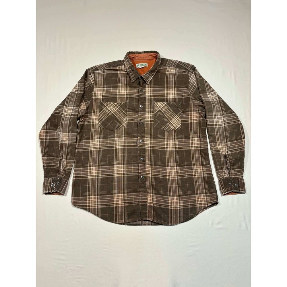 Haband Mens Shirt Brown Plaid Button Down Work XL